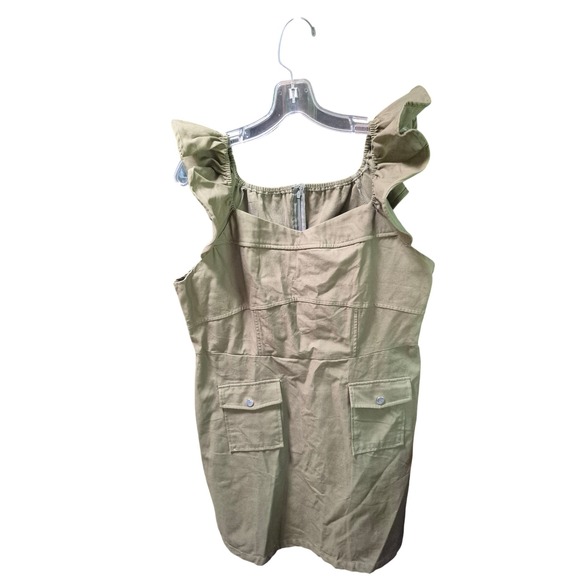 NWT Cupshe Mini Dress Ruffle Sleeve less Utility Pockets Olive Green XL 058 - Picture 1 of 6